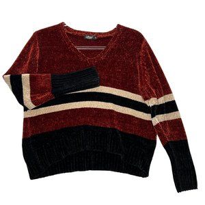 Special One Sweater Womens XL Black Rust Cream Long Sleeve Crew Neck Velour Stri